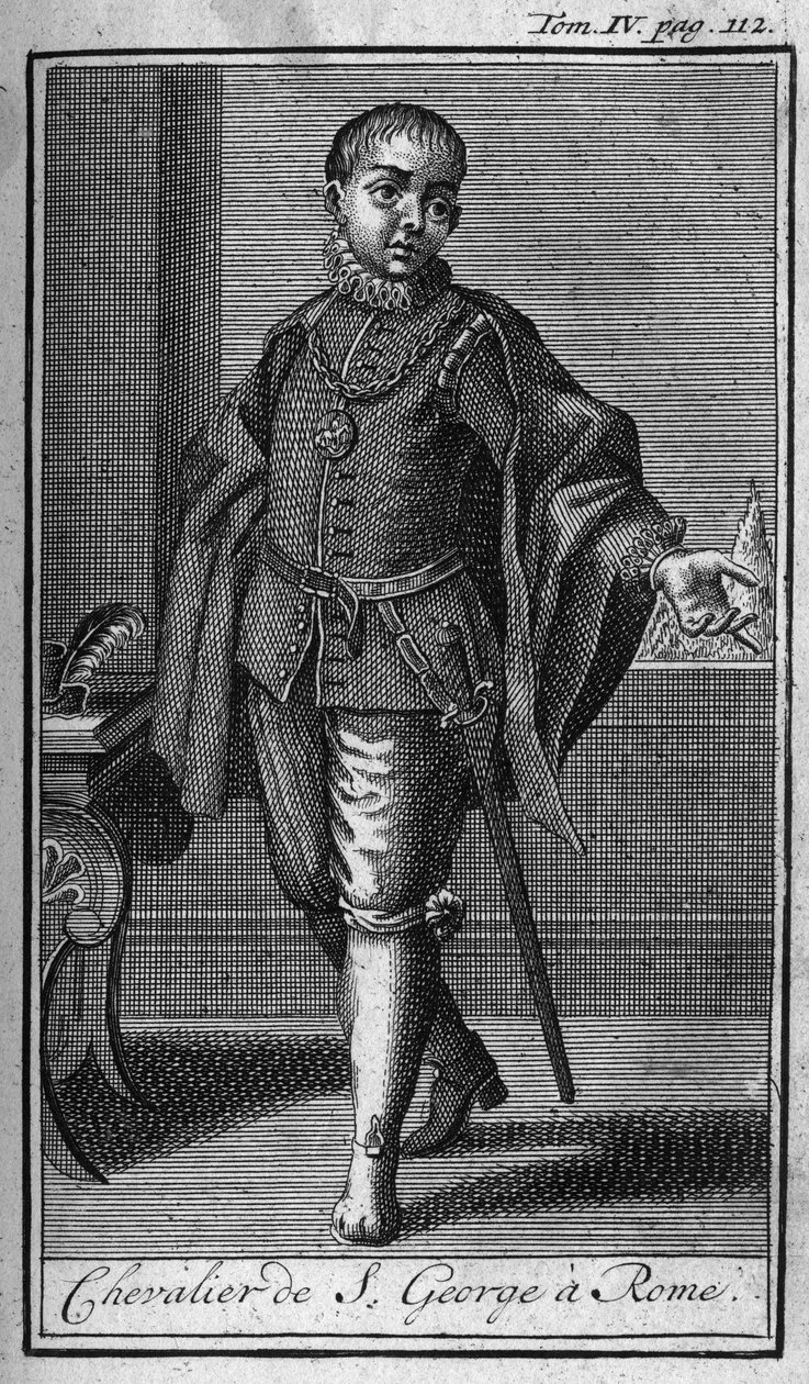 Ridderorden. Riddare av St George i Rom i Italien på 1400-talet. I "" Historia om militära order eller riddare, om de säkra och rutinmässiga miliserna av båda könen, som har etablerats fram till idag. Upplagan hämtad från Abbe Giustiniani, av Unknown artist