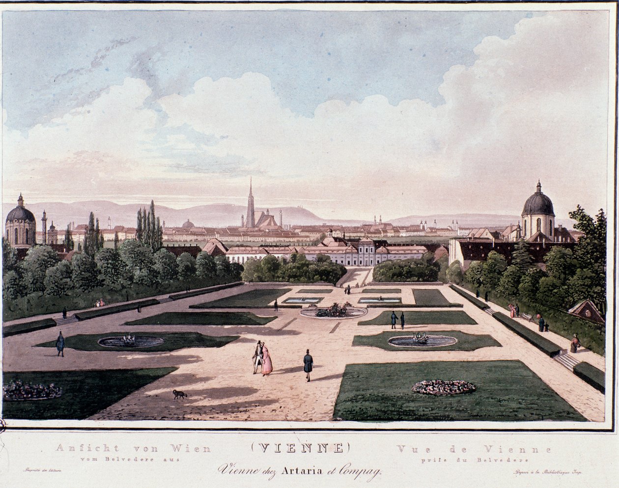 Översikt över Wien från Belvedere, Österrike. Gravyr från 1830 Privat samling av Unknown artist