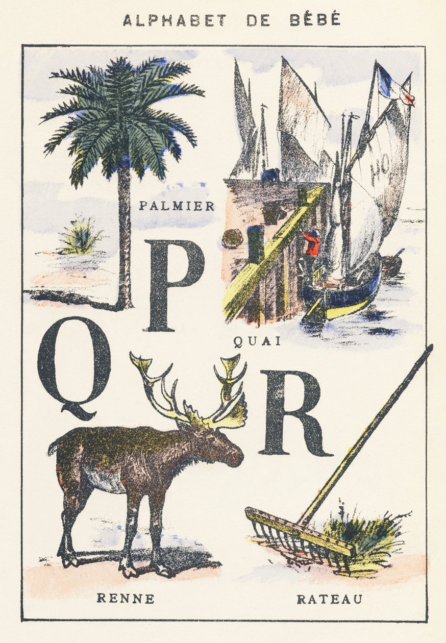 P Q R: palm, brygga, renar, kratta av Unknown artist