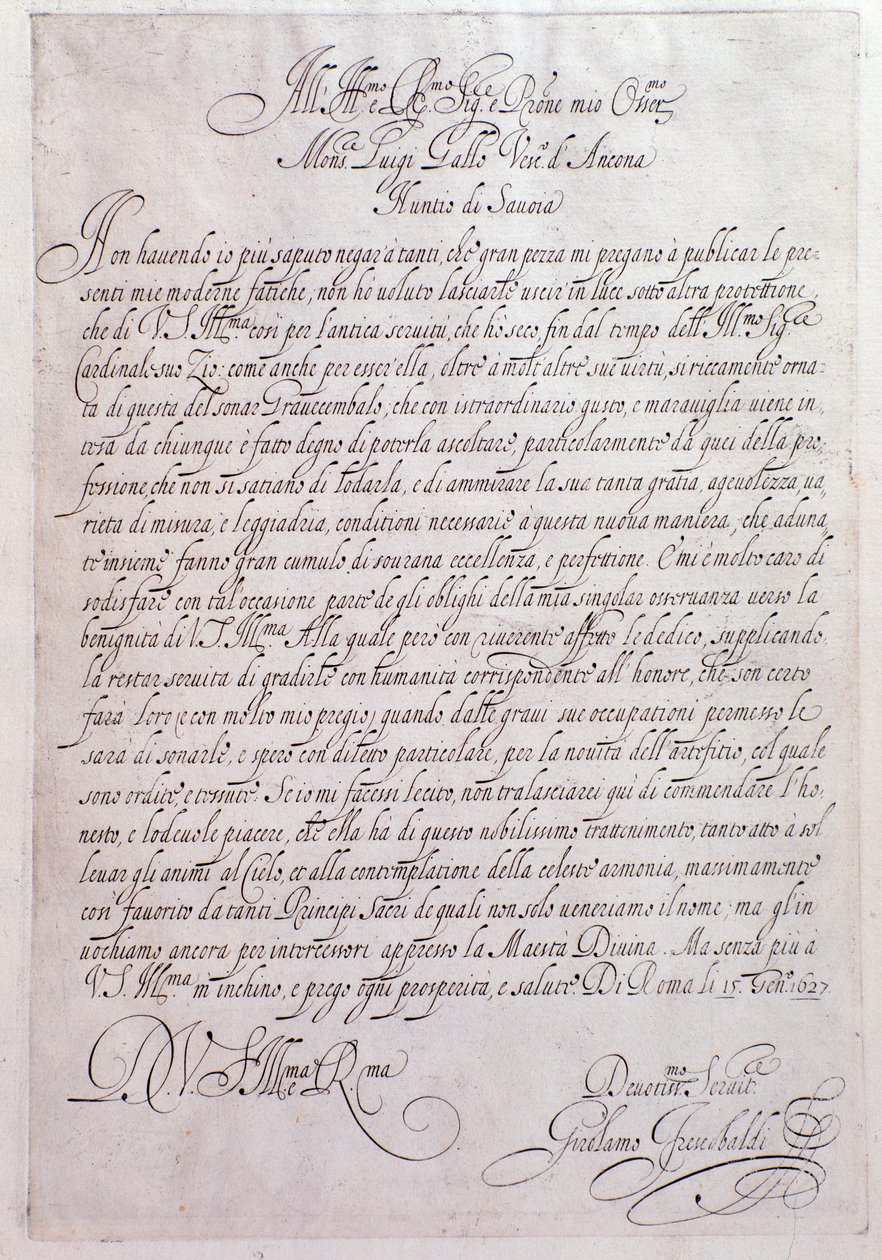Sida från Tocrate "" av Girolamo Frescobaldi (1583-1643) italiensk kompositör "" 1637. Bologna, Civic Museum Museum av Unknown artist