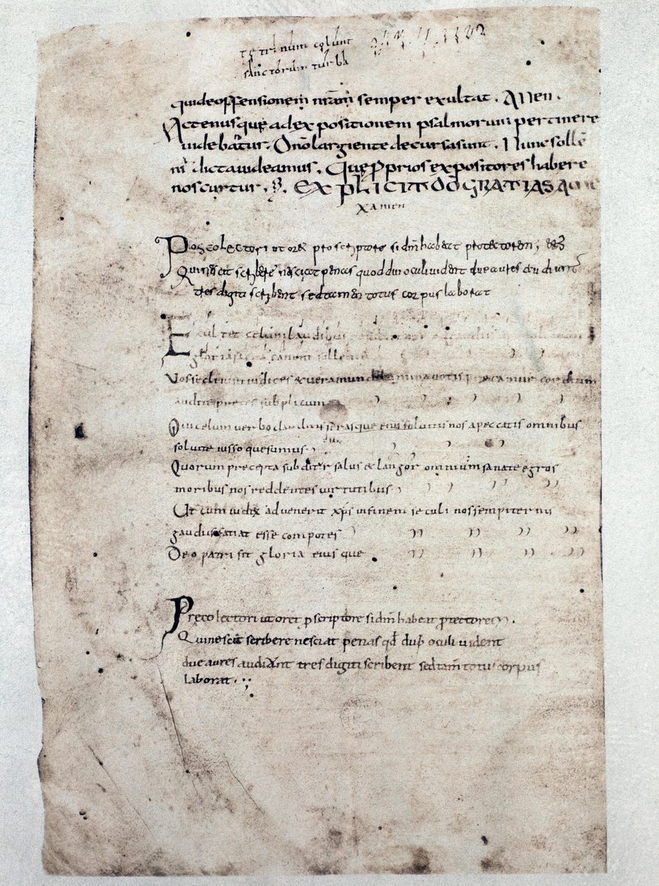 Sida med kommentarer till psalmerna av Cassiodore (manuskript, 900-talet) av Unknown artist
