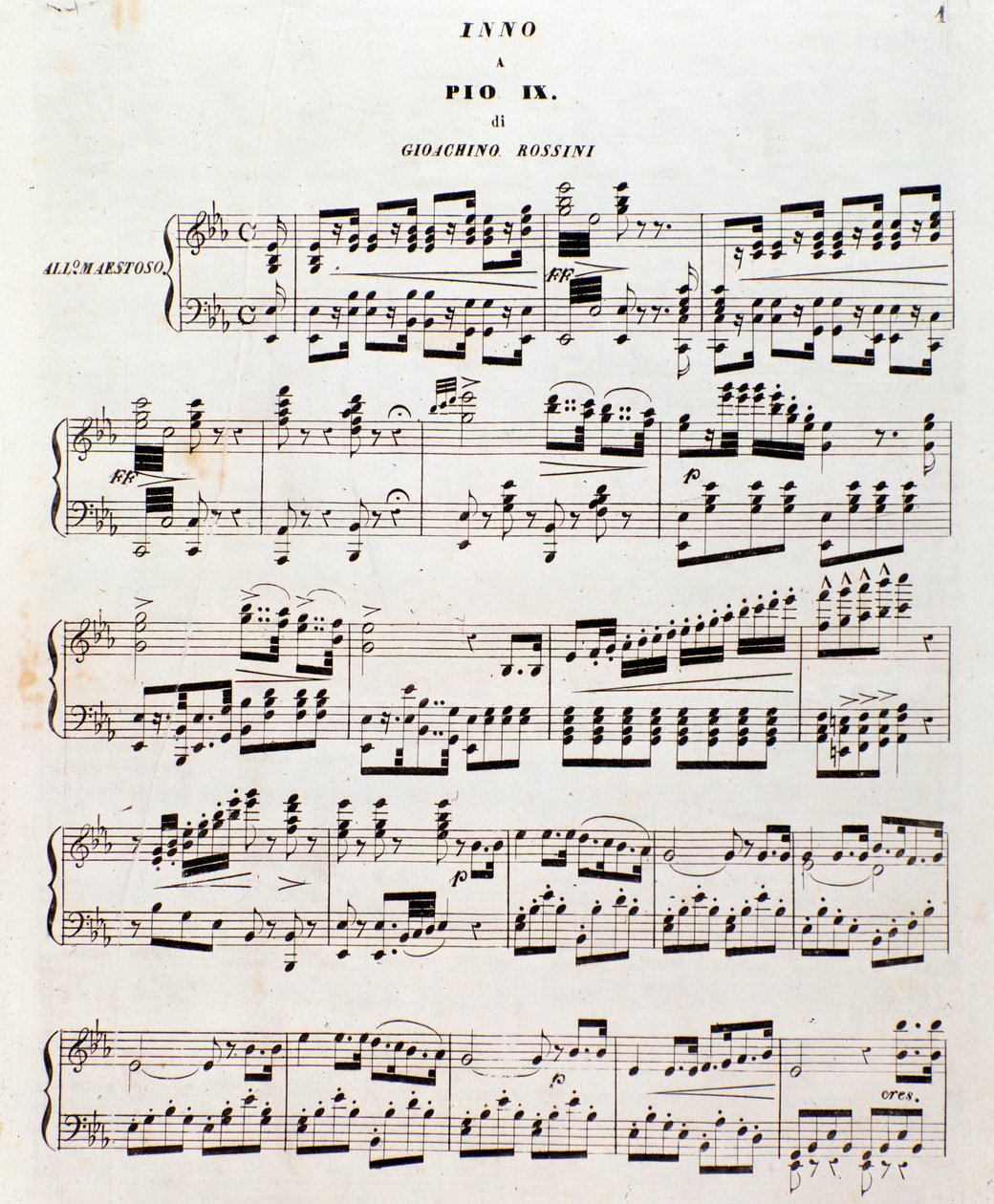 Sida med partitur Populär hymn för Pius IX av Gioacchino Rossini av Unknown artist