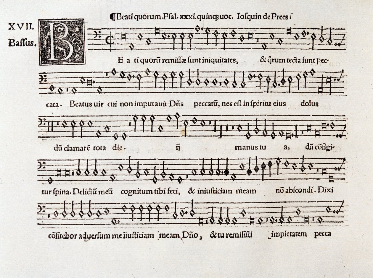 Sida med partitur av Beati kvorumpsalm XIII av Willaert (1538) av Unknown artist