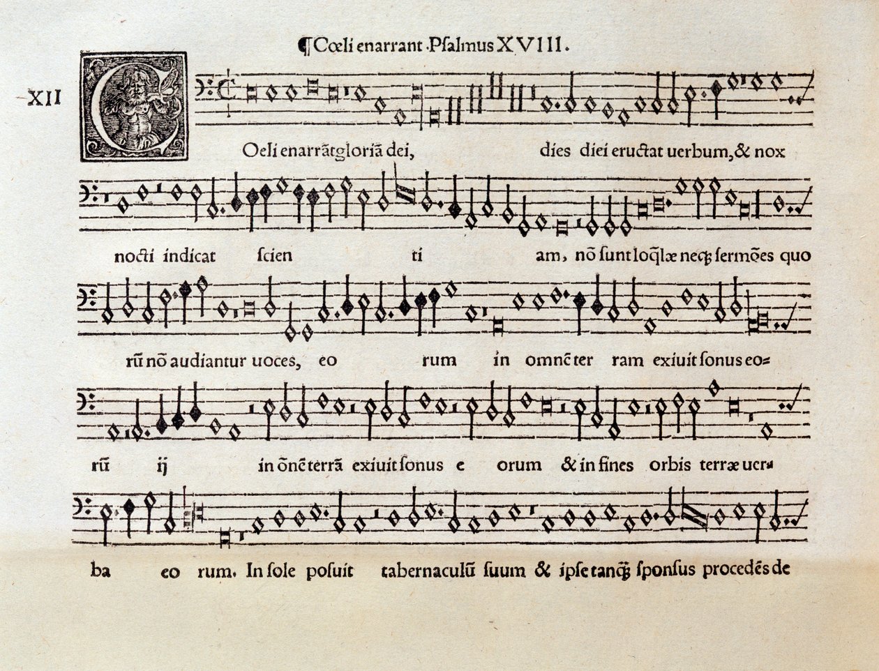 Sida med partitur av Psalm XVIII av Willaert (1538) av Unknown artist