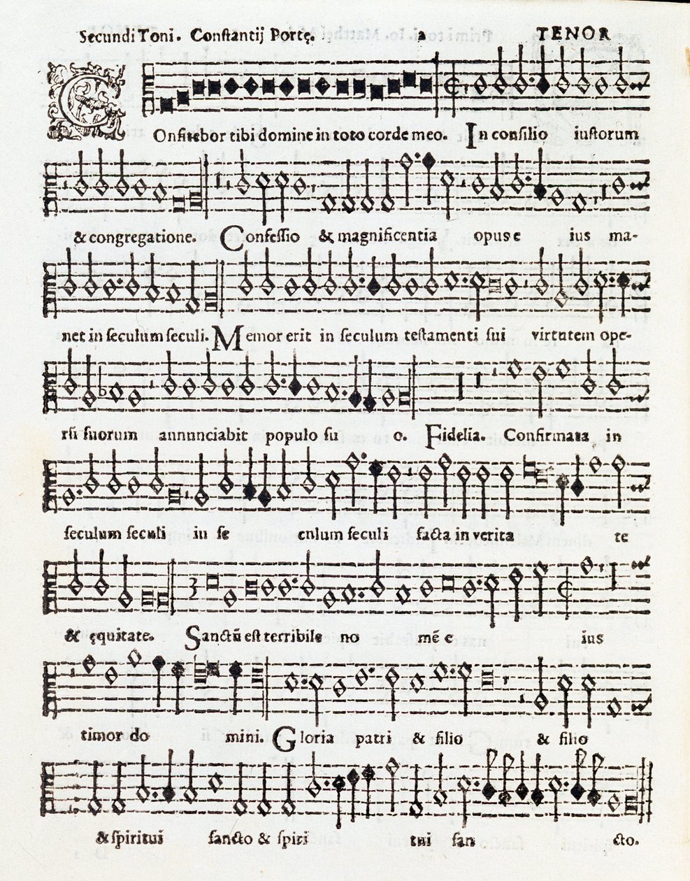 Sida med partitur av Praise the Lord Psalm tillägnad Palestrina av Costanzo Porta av Unknown artist