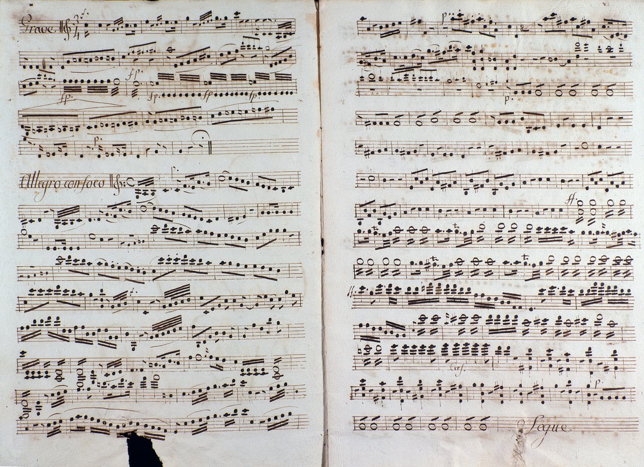 Sida med partitur av "" Great symphony"" av Christian Cannabich av Unknown artist