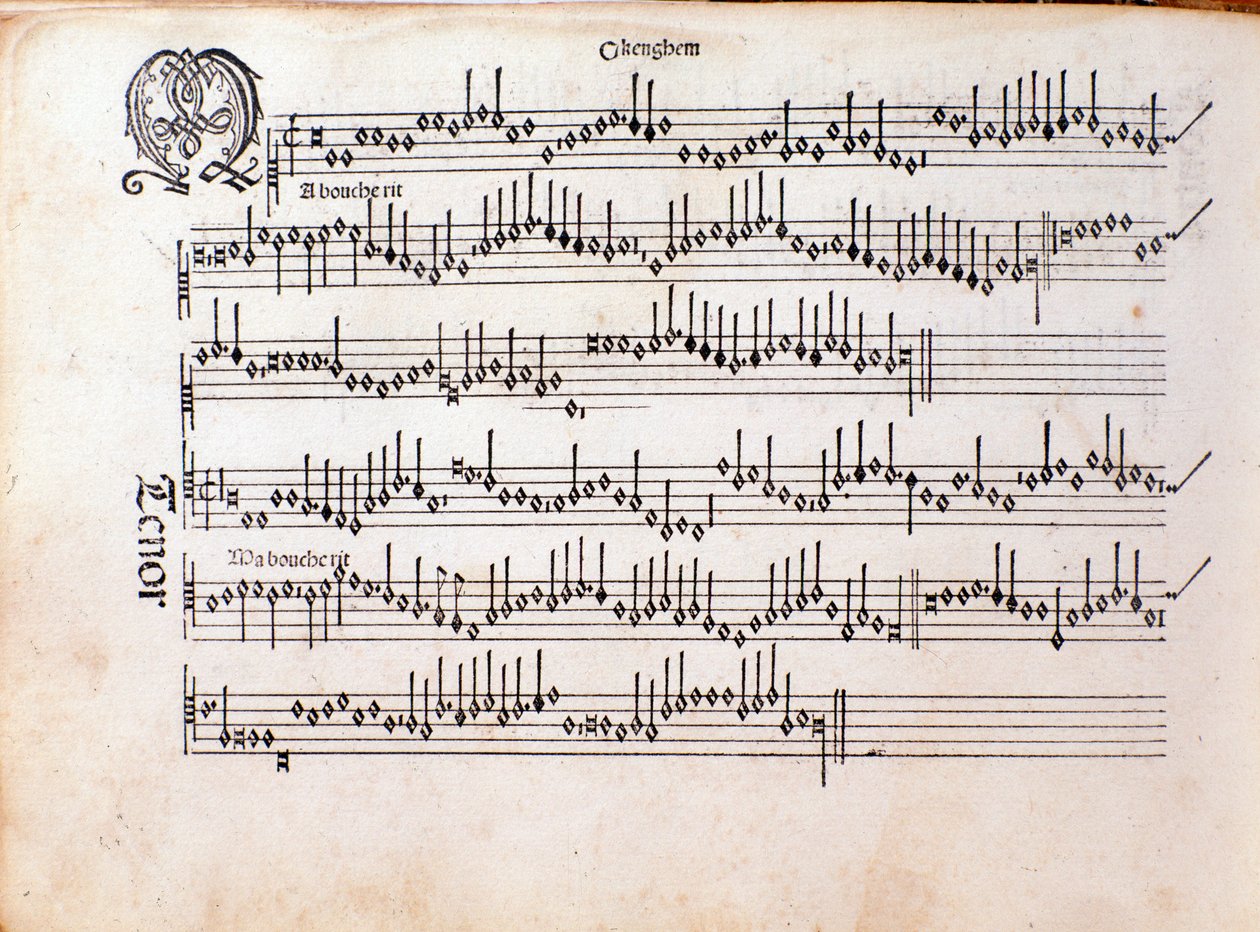 Sida med partitur av Harmonice Musices Odhecaton av Ottaviano Petrucci (1501) av Unknown artist