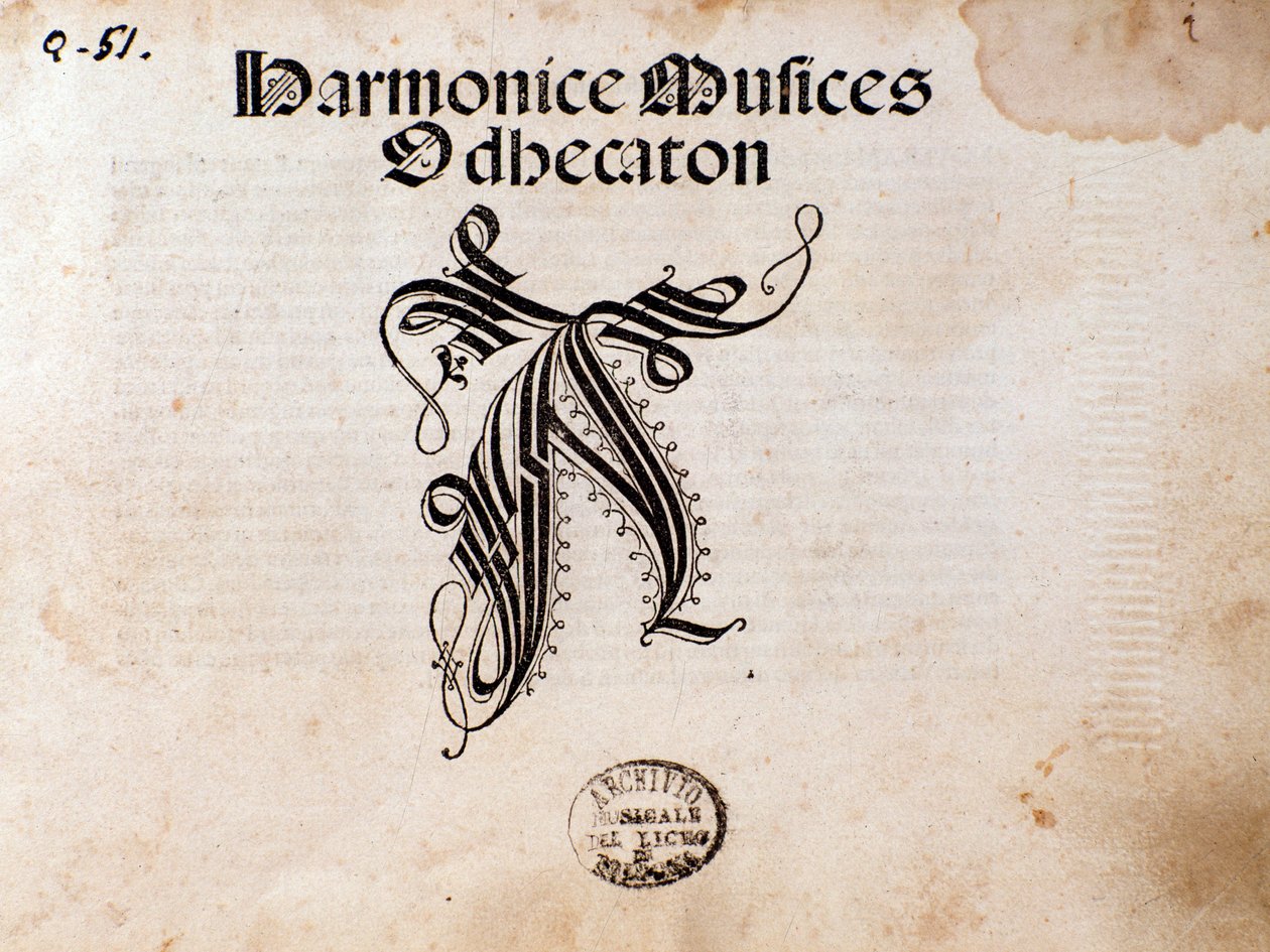Sida med partitur av Harmonice Musices Odhecaton av Ottaviano Petrucci (1501) av Unknown artist