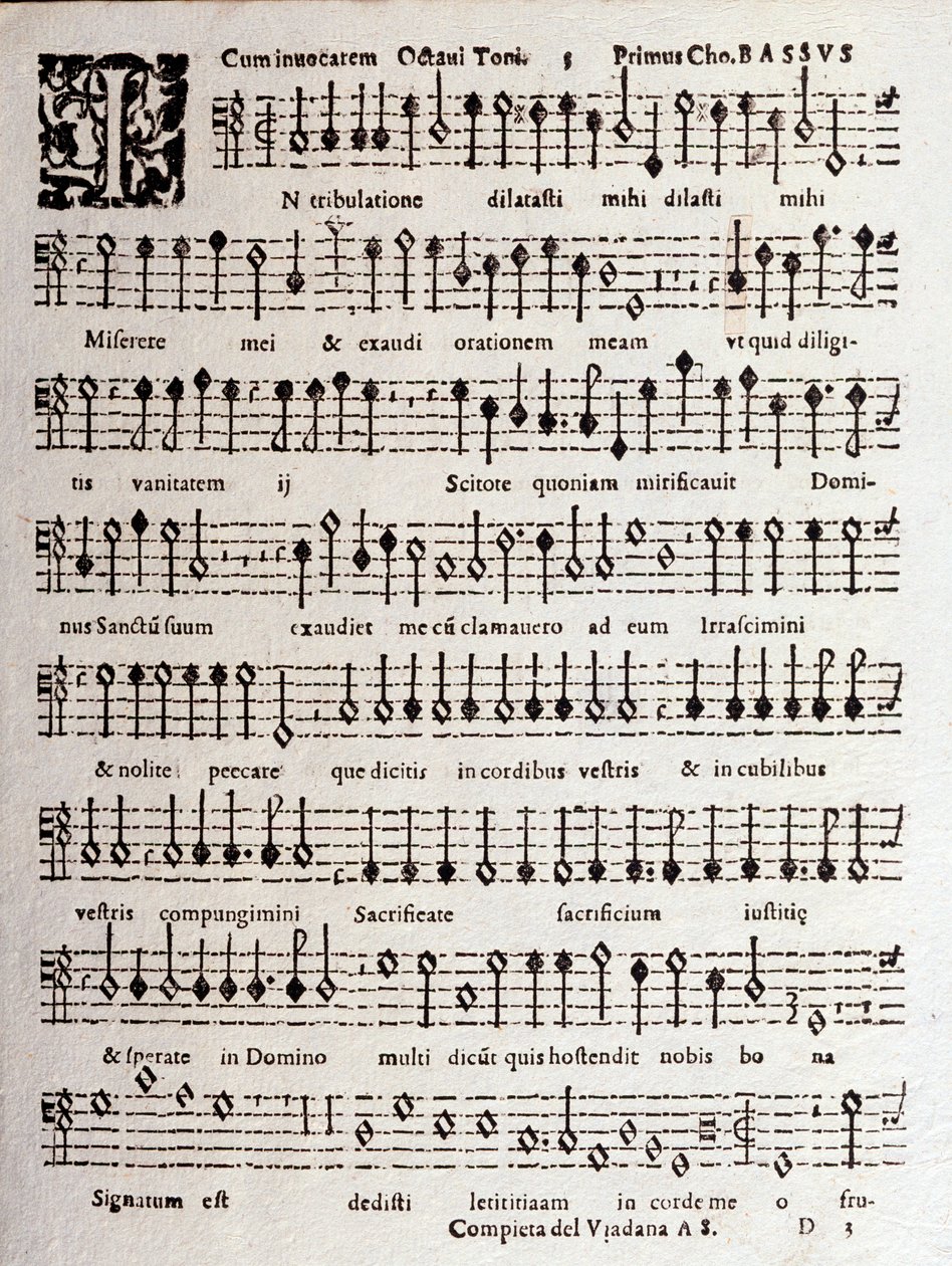 Sida med partitur av Psalmer (op 16) av Ludovico Viadana av Unknown artist