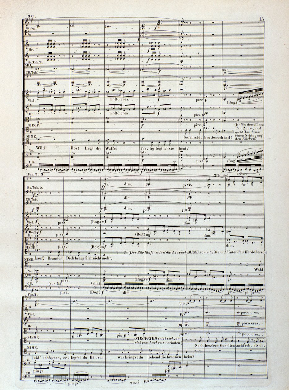 Sida med partitur av Siegfried, opera av Wagner av Unknown artist