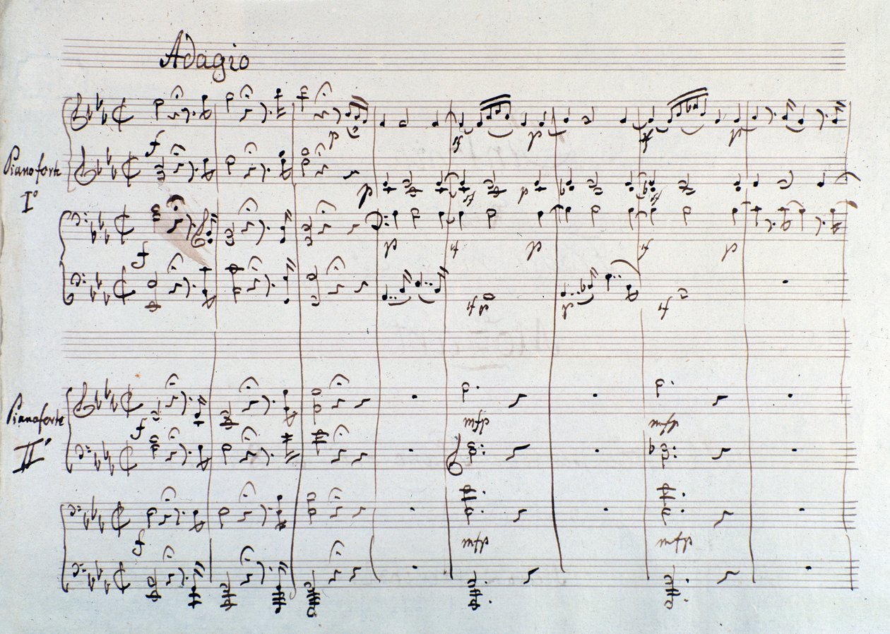 Sidan av symfonin reducerad till två pianon och åtta händer av Die Zauberflote, opera av Mozart, Lichtenthal-version (1800-talet) av Unknown artist