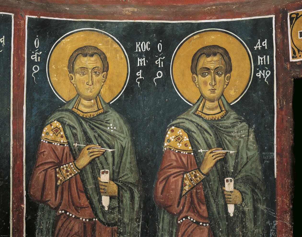 Målningar av St. Cosmas med St. Damian, Panagia Ties Asinou-kyrkan, Nikitart, Cypern av Unknown artist