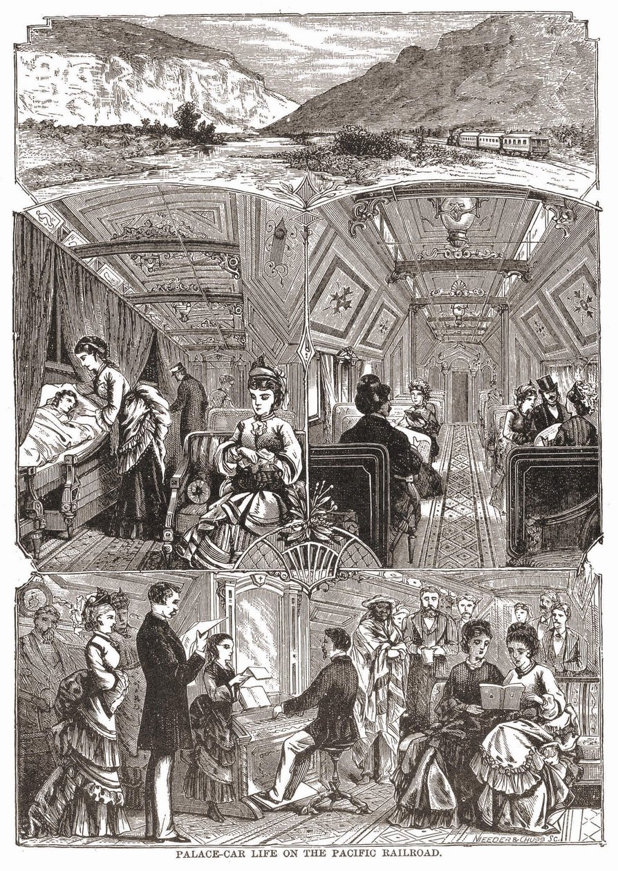 Slottsbilsliv på Pacific Railroad, gravyr sd. 1800-talet. av Unknown artist