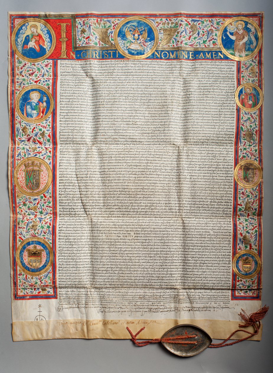 Påvlig tjur. Påven Paulus III, Eukaristik. Pergament. Miniatyrmålning. 1535. av Unknown artist
