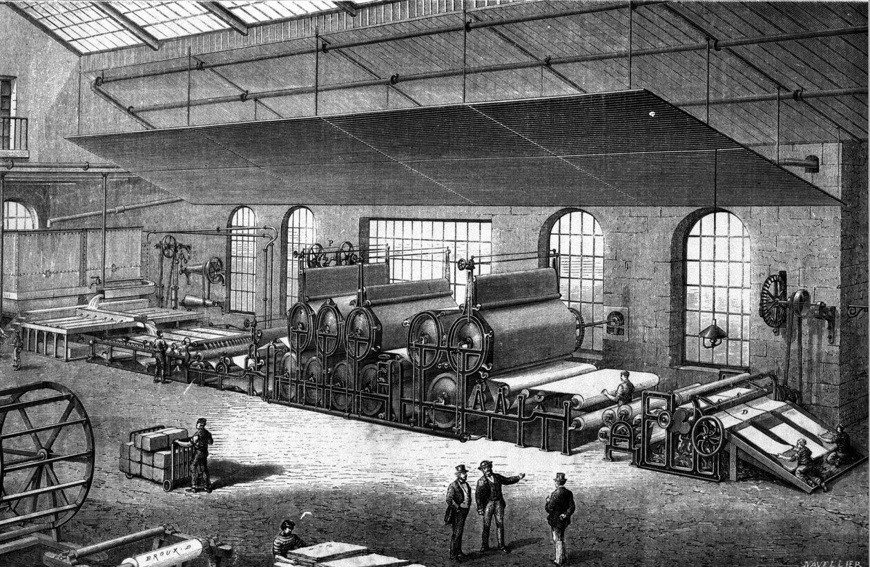 Papperstillverkning på 1800-talet. av Unknown artist