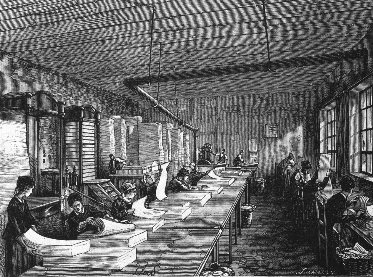 Papperstillverkning på 1800-talet. av Unknown artist