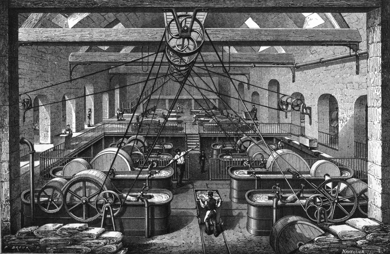 Papperstillverkning på 1800-talet. av Unknown artist