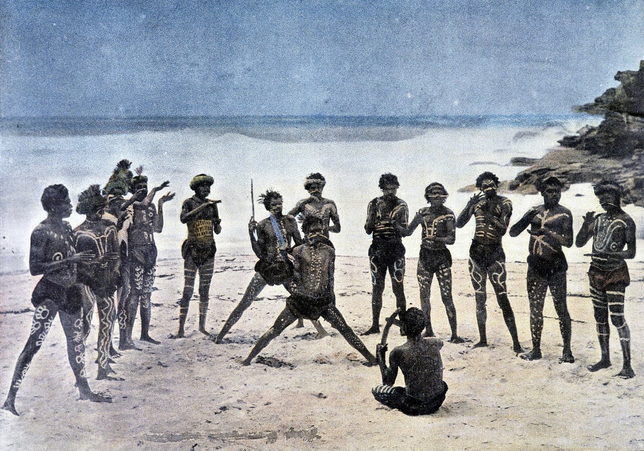 Papua dans på stranden bredvid byn Takapuna (Nya Guinea). av Unknown artist