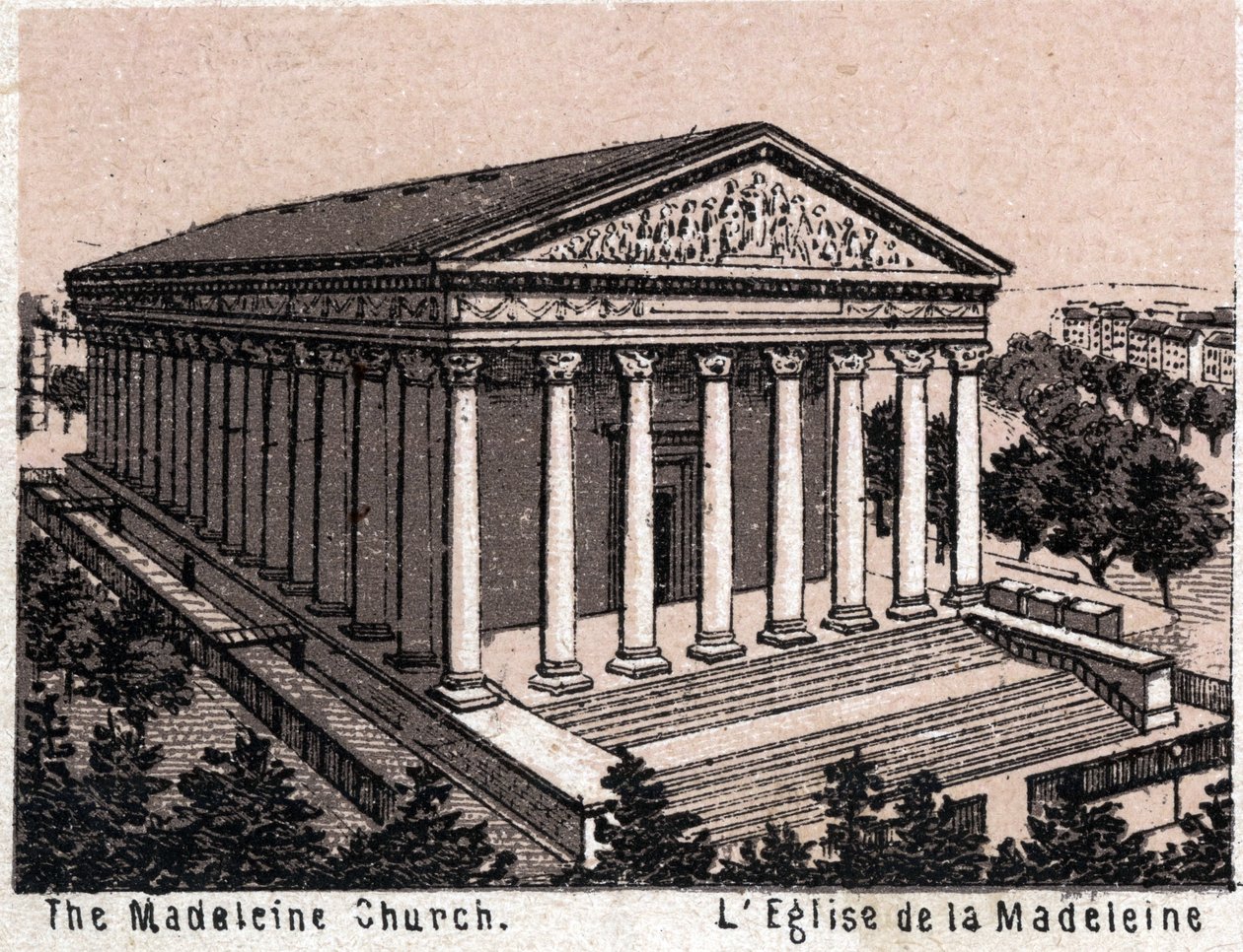Paris, Frankrike: utsikt över Madeleinekyrkan. i "" Världen illustrerar 168 vyer"" Odaterat (slutet av 1800-talet) av Unknown artist