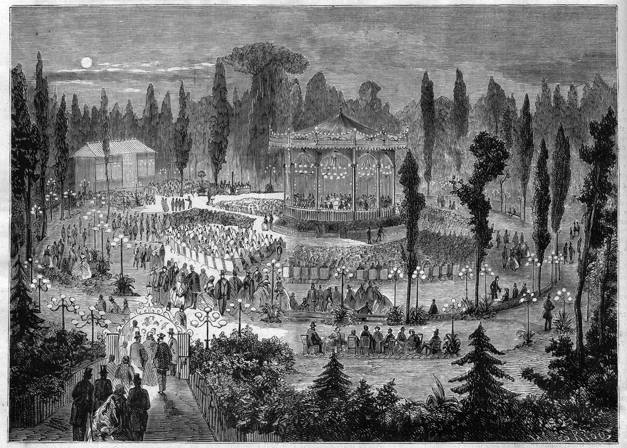 Paris VIII:e arrondissement - avenue des Champs-Elysees (Champs Elysees) - konserter 1868 av Unknown artist