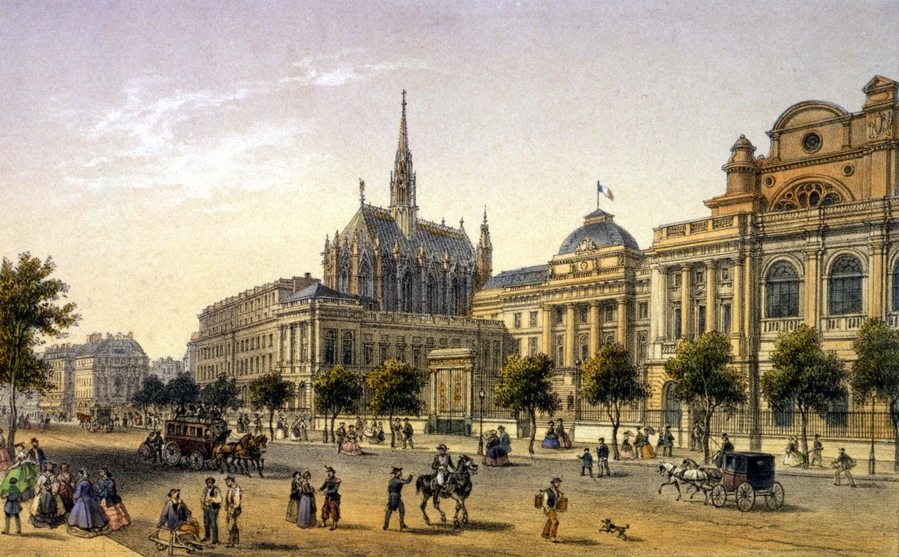 Paris: utsikt över Palais de Justice, gravyr 1:a hälften av 1800-talet. av Unknown artist