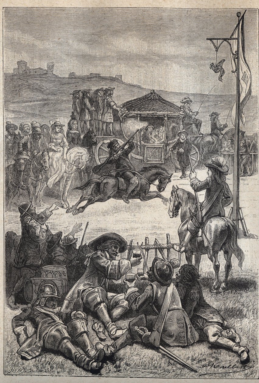 Parrot Shooting - 1800-talsillustration till den historiska romanen "The Puritans of Scotland" (Old Mortality) av Walter Scott (1771-1832) av Unknown artist