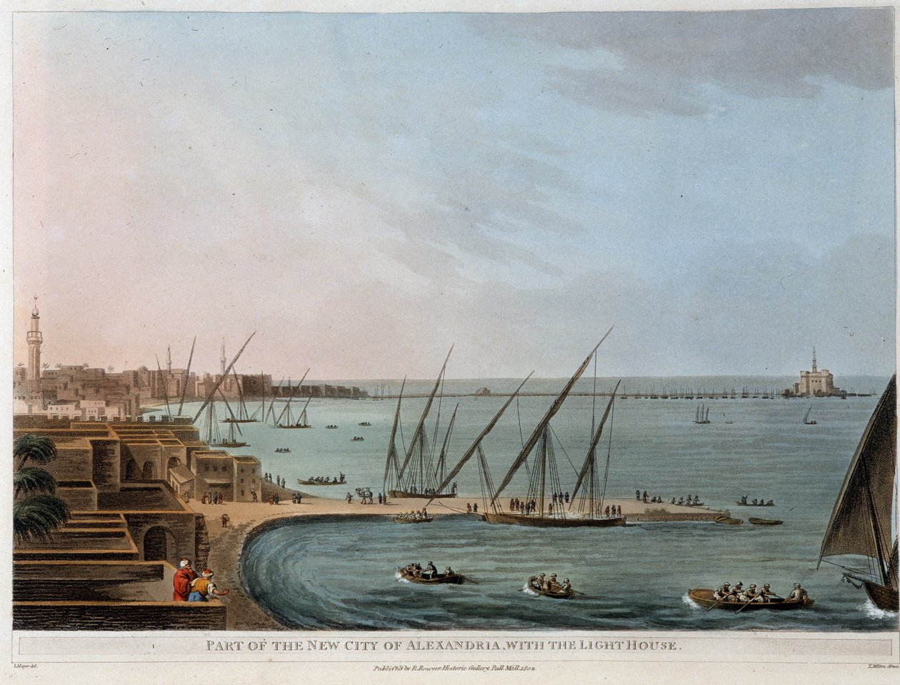 En del av den nya staden på Alexandria, med fyren - i "Utsikter i Egypten, Palestina och andra delar av det osmanska riket"" av Unknown artist