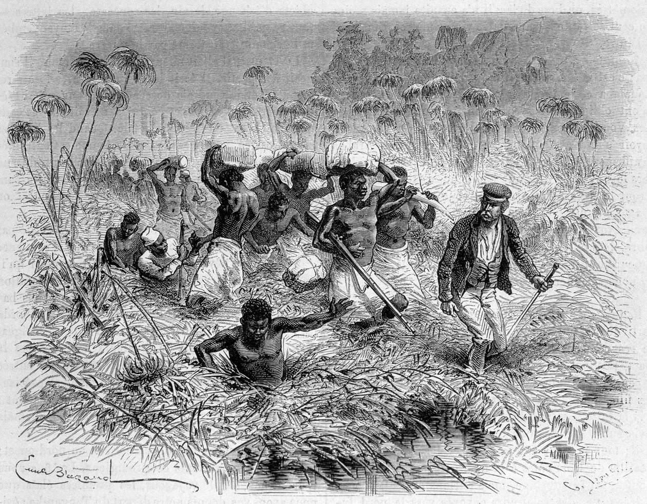 Passage av Chisera av Livingstone och dess bärare - "" Livingstones sista resa 1866-1873"" i "" Jorden runt"", 2:a sem. 1875 av Unknown artist