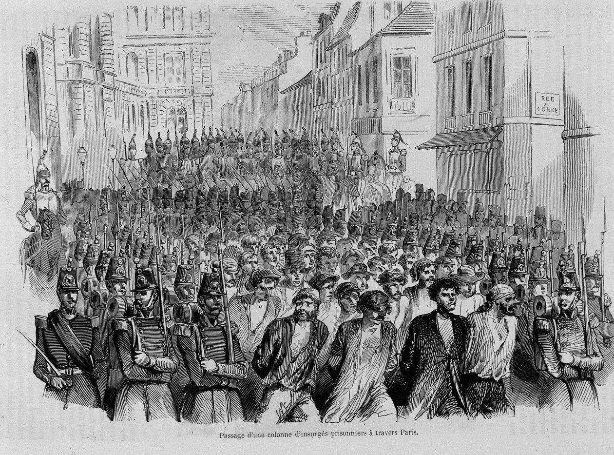Att passera en kolonn av fångeuppror genom Paris, revolutionen 1848 av Unknown artist