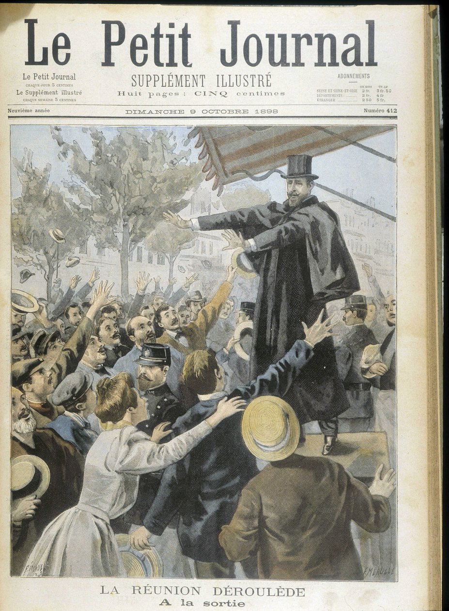 Paul Deroulede påhejad av publiken, omslag i "" Le Petit Journal"" 9/10/1898. av Unknown artist