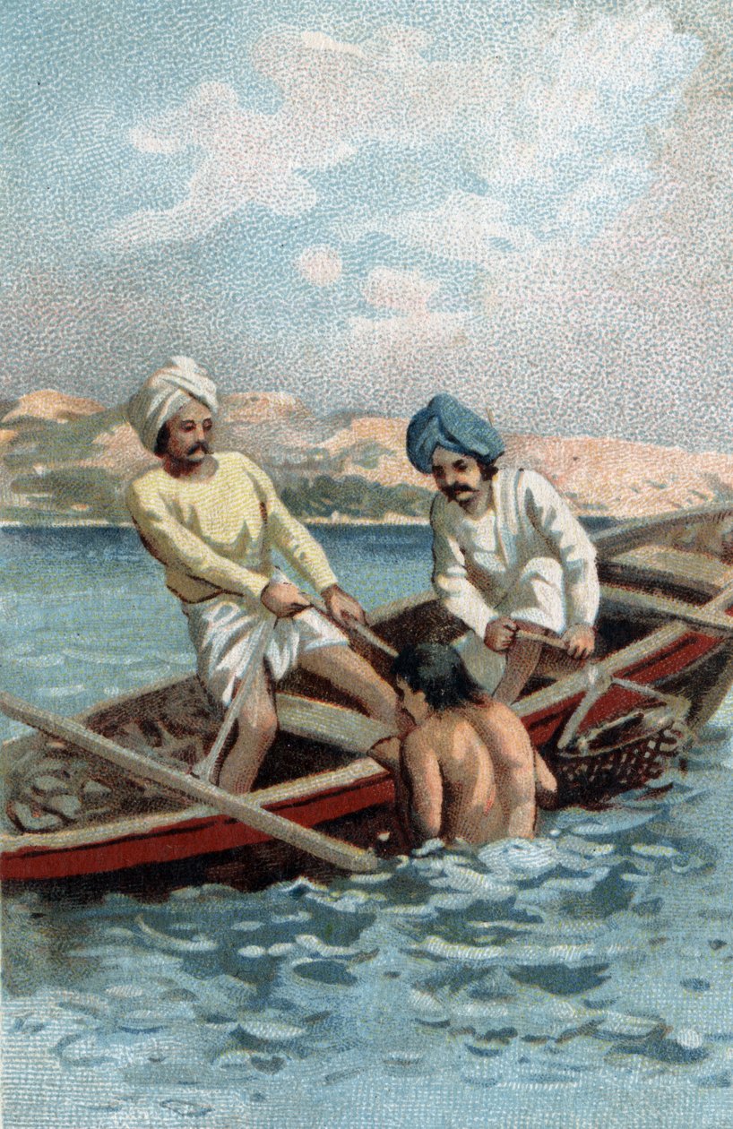 Pecheurs av pärlostron i Ceylon. Kromolitografi i slutet av 1800-talet. av Unknown artist