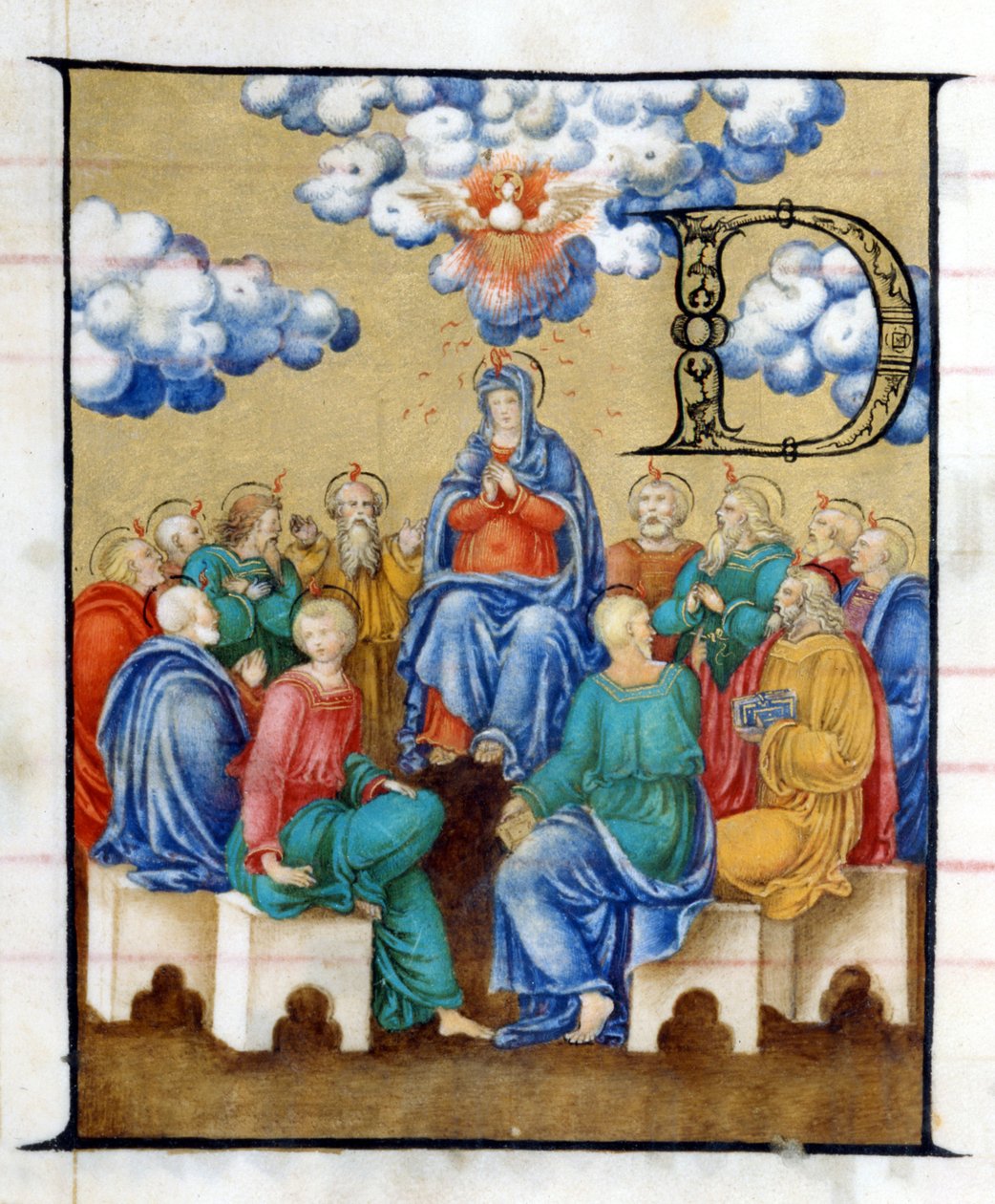 Pingst - nedstigning av den Helige Ande. Miniatyr från ett 1400-tal.Chiesa dell