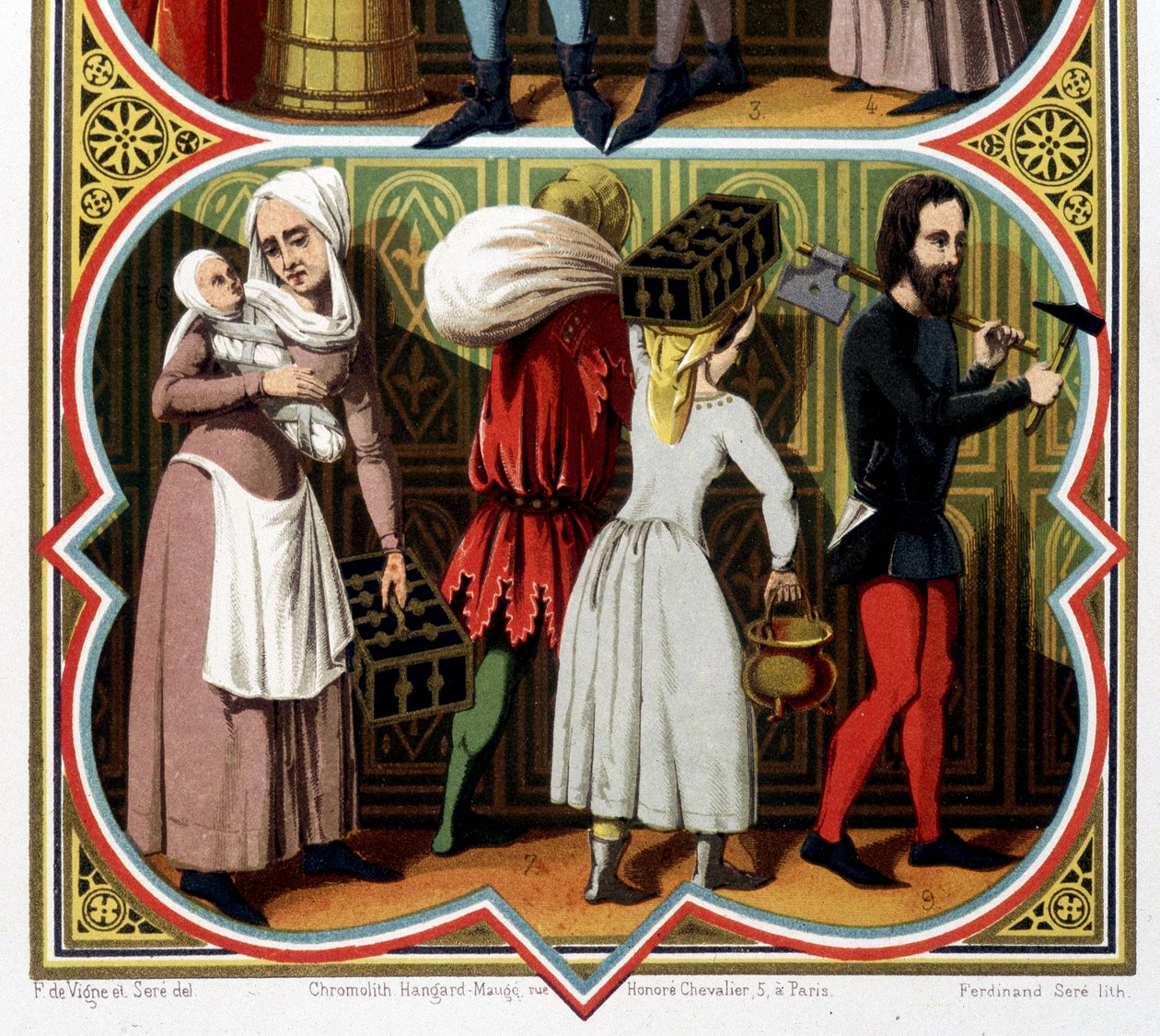 Människor från medeltiden - i "" Den överdådiga konsten, kostymernas och möblernas historia"" av Unknown artist