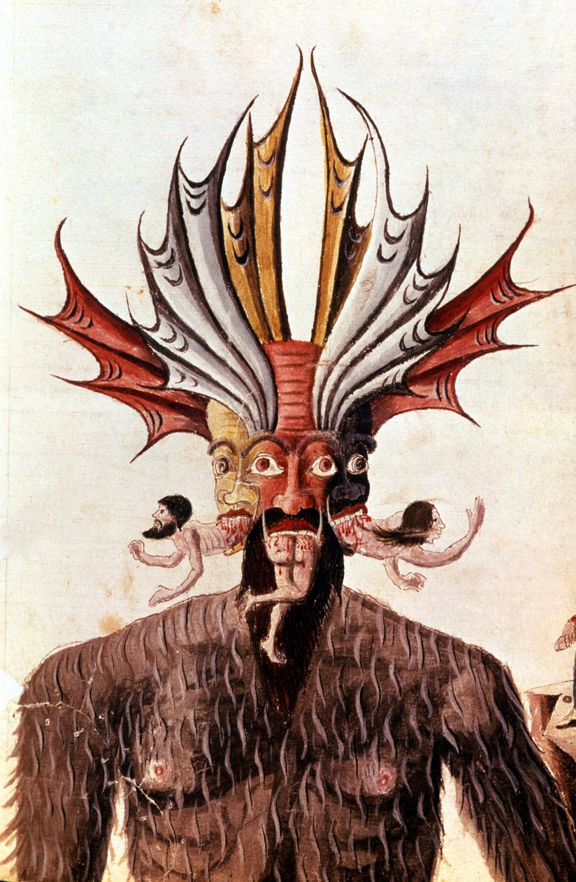Framförande av Lucifer (djävulen) i Dantes "Divina Commedia". 1300-talsmanuskript. Trivulziana bibliotek, Milano. av Unknown artist