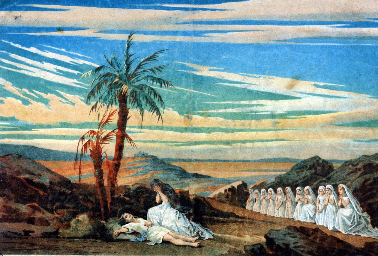 Framförande av den sista scenen i akt IV av "Drottningen av Saba", opera komponerad av Karl Goldmark (1830 - 1915). av Unknown artist