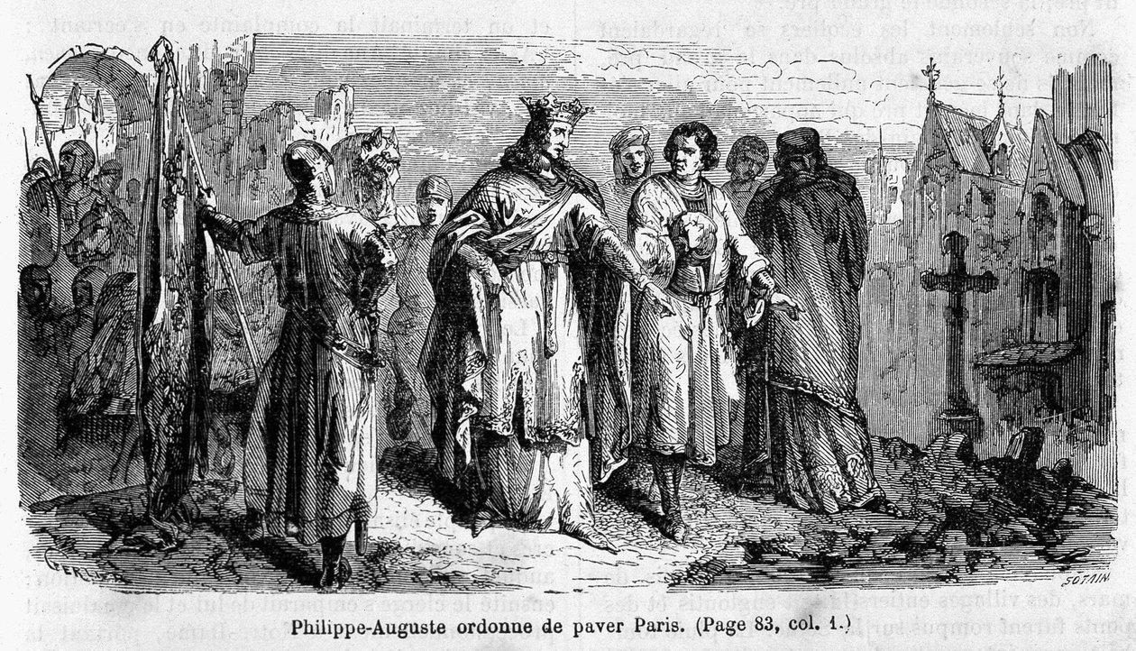 Philippe Auguste ger order om att asfaltera Paris på 1100-talet - gravyr av Unknown artist