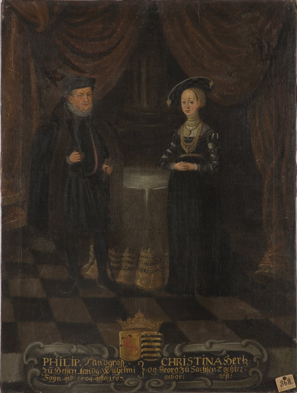 Philippe I de Hesse, dit le Magnanime et Christine de Saxe - Philip I, Landgrave of Hessen (1504-1567) and Christine of Sachsen (1505-1549), Landgravine of Hessen, Anonymous . Olja på duk. Mått: 103x79 cm. Nationalmuseum Stockholm av Unknown artist