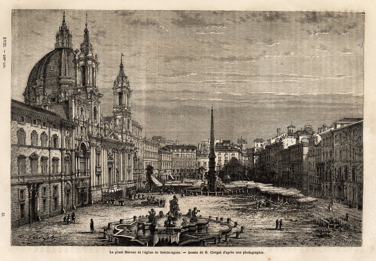 Piazza Navona, byggd på ruinerna av Stadium of Domitian på 1:a århundradet, är stoltheten för barocken Rom, med fontänen av de 4 floderna, byggd mellan 1648-1651, enligt design av Bernini (1598-1620) och kyrkan St Agnes, batie bet av Unknown artist