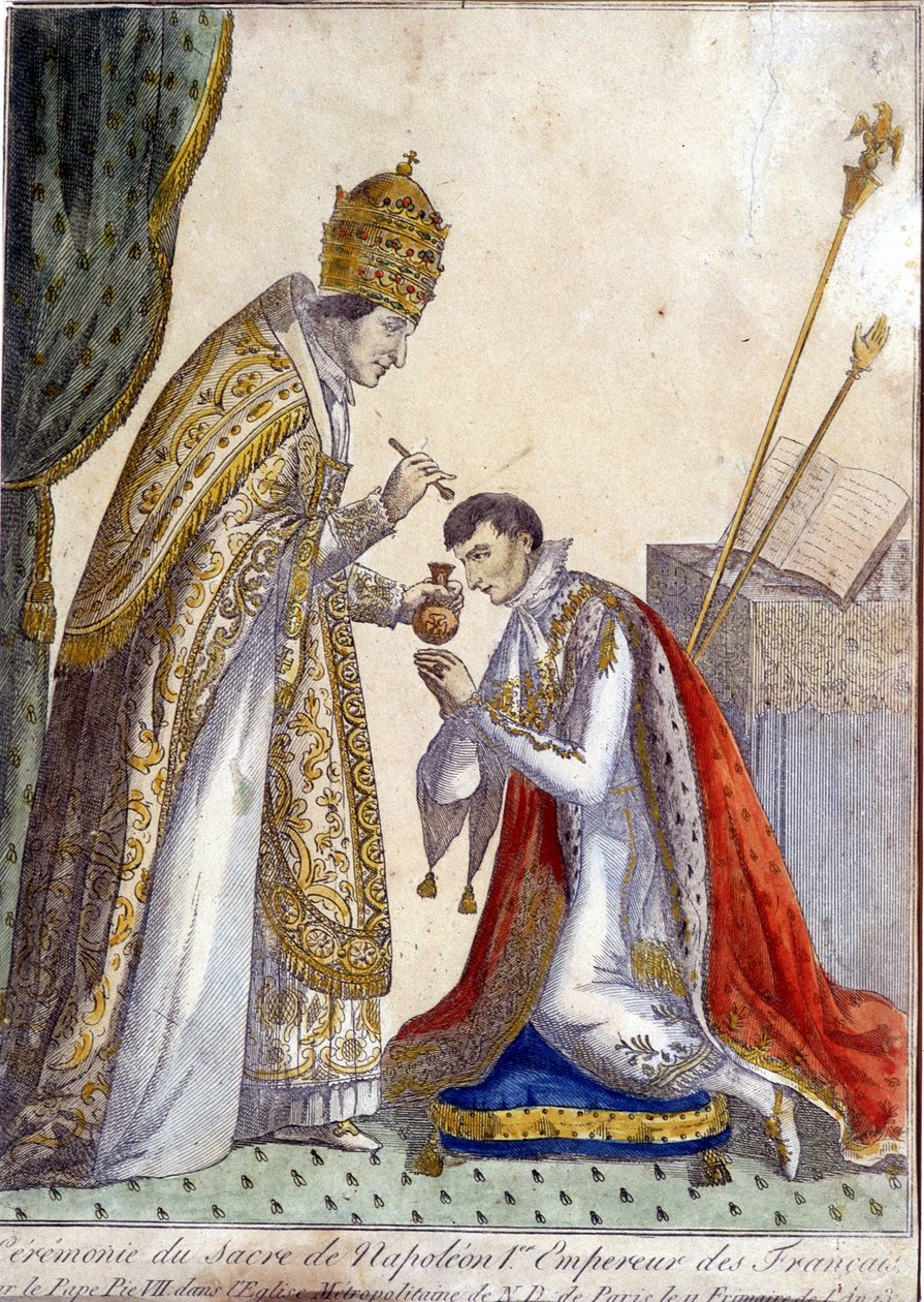 Pius VII (Pius eller Pio) (1742-1823) smorde Napoleon I under kröningen av den franska kejsaren den 2 december 1804 i Notre Dame de Paris - gravyr från 1800-talet av Unknown artist