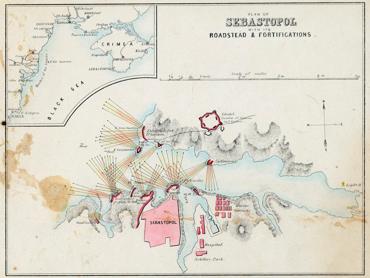 ""Karta över Sevastopol med befästningar och vallar, Krim"" av Unknown