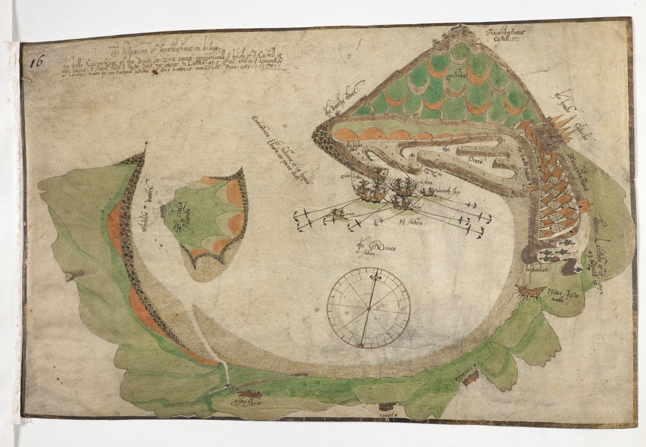 Plan över staden och hamnen i San Sebastian, ritad av Richard Poulter, juni 1585 av Unknown artist