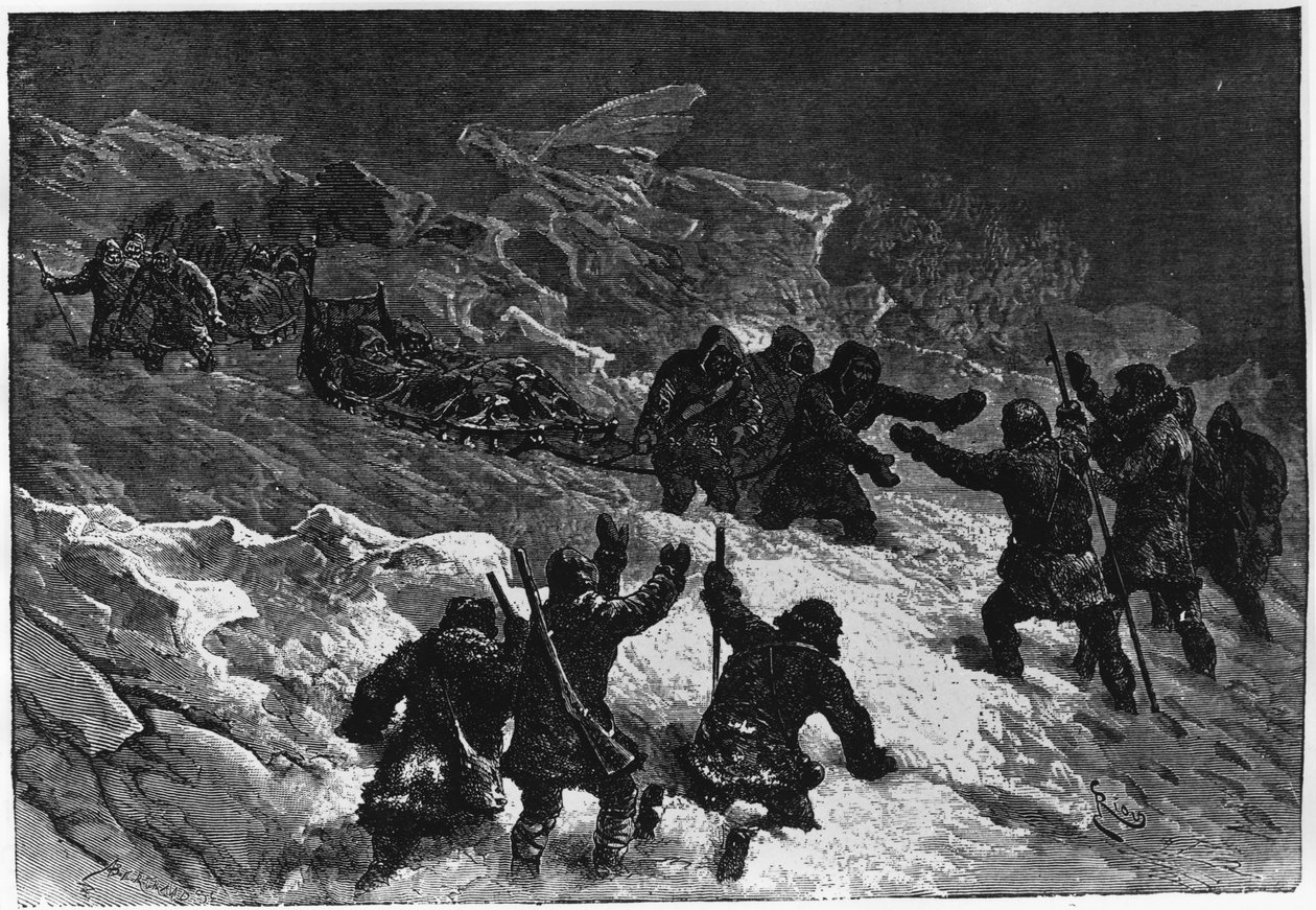 Nordpolen: Mötet mellan Markham Sleds - Nares Georges S., A Voyage to the Polar Sea, Paris: Hachette av Unknown artist