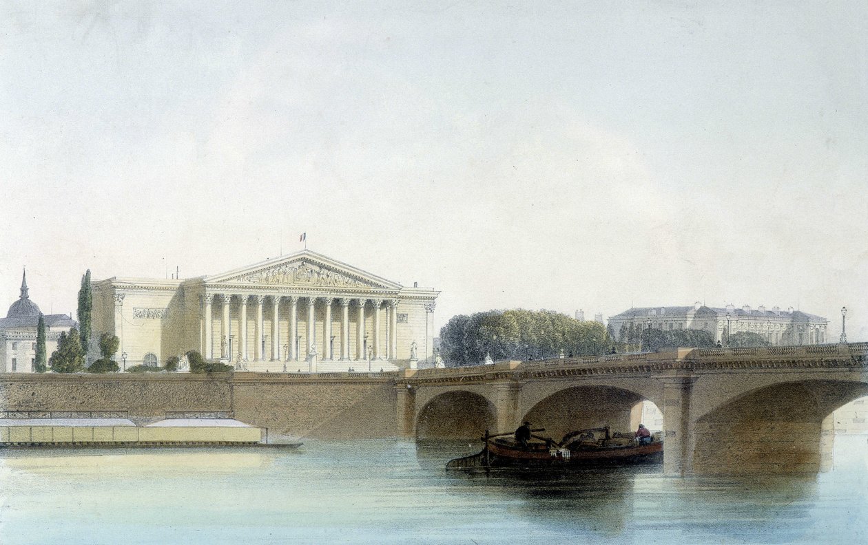 Pont de la Concorde, litografi av Aubrun, sd. 1800-talet. av Unknown artist