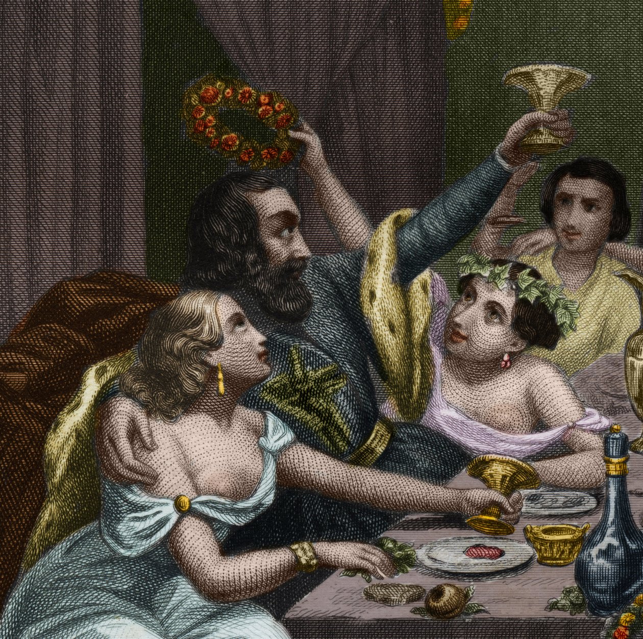 Påven Alexander VI (1431-1503) (Alessandro, Rodrigo Borgia) Rodrigue Borgia firar sin dotter Lucrece Borgias (Lucrezia) bröllop med 50 kurtisaner i Vatikanen. Gravyr från 1842 i ”Histoire des popes: brott, mord, förgiftningar, parrici av Unknown artist