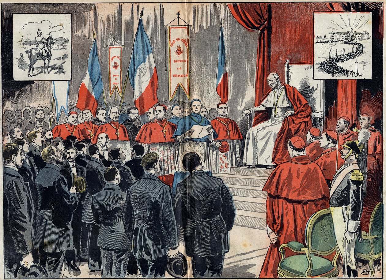 Påven Leon XIII (1810-1903) invigde Frankrikes protektorat i det heliga landet när Tyskland ville ersätta det. Publik 8 oktober av Unknown artist