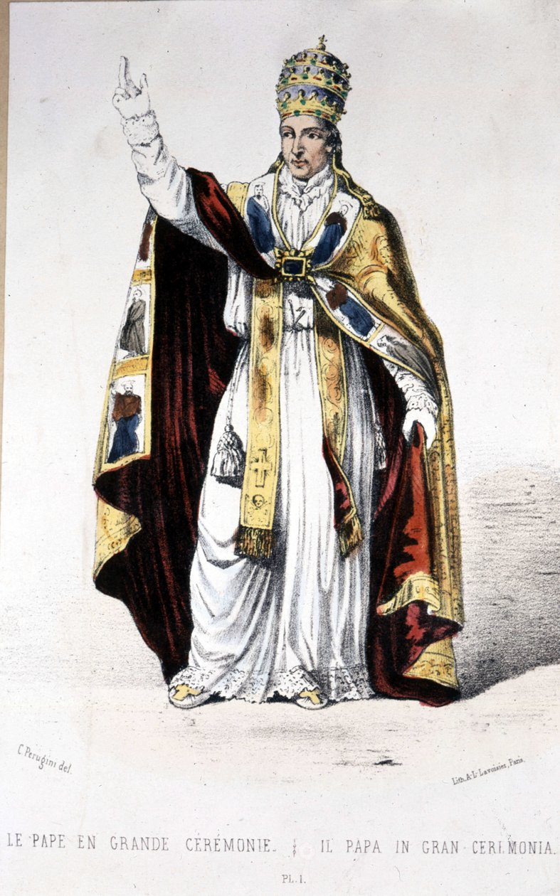 Påven Pius IX i en stor ceremoniklänning - gravyr av Unknown artist