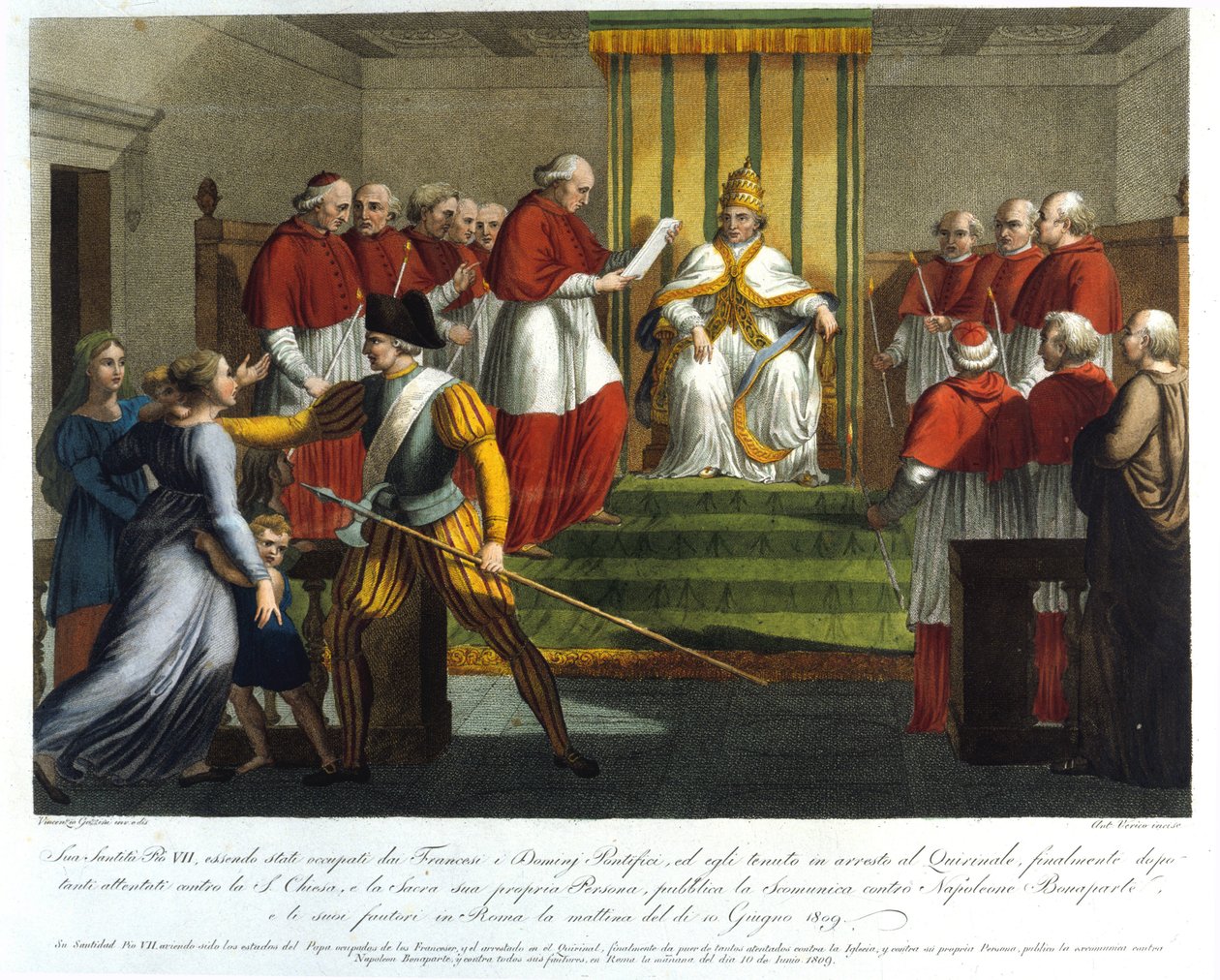 Påven Pius VII (1742 - 1823) excommunerade Napoleon Bonaparte den 10 juni 1809. Gravyr från 1800-talet. av Unknown artist