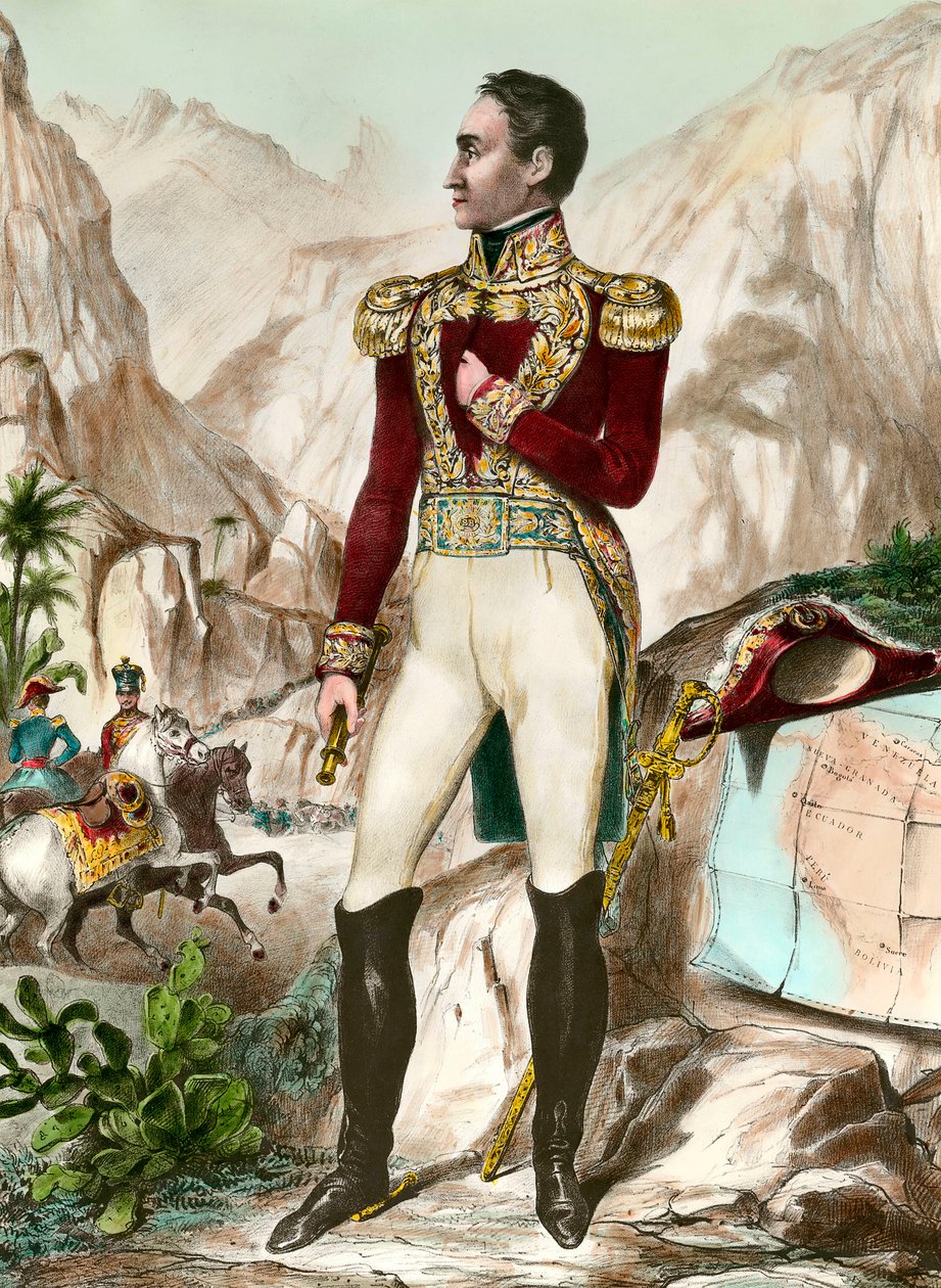 Porträtt en pied av Simon Bolivar (1783-1830) allmän sydamerikansk gravyr från 1800-talet. Privat samling av Unknown artist