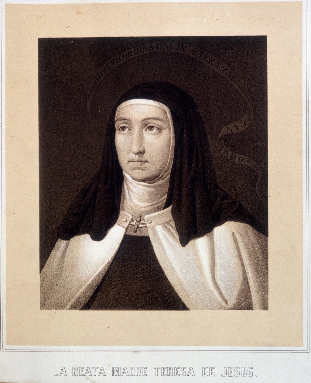 Porträtt i byst av heliga Therese av Jesus (eller heliga Therese av Avila) (1515-1582), gravyr av Unknown artist