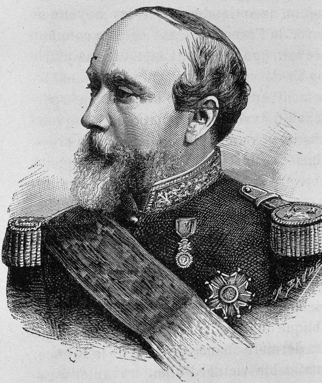 Porträtt av amiral Pothuau (1815-1882). Gravyr från slutet av 1800-talet i "Histoire de France"" av H. Martin. av Unknown artist